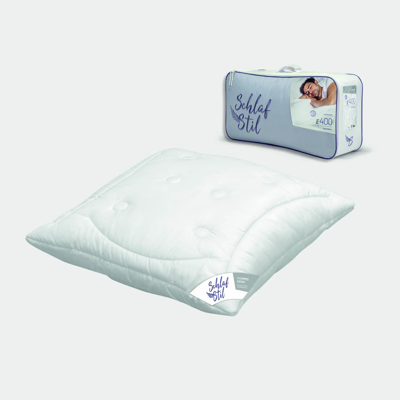 Schlafstil 3-Kammer Faserkissen F400, Quallofil Premium 3D-Markenfaser / 100 % Polyester (Außen), 80x80 cm